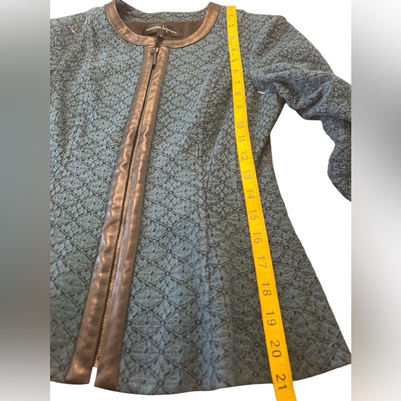 Nanette Lepore Secret Society Blue Jacquard Jacket Sz 0 NWT Leather Trim Flare - Picture 4 of 7